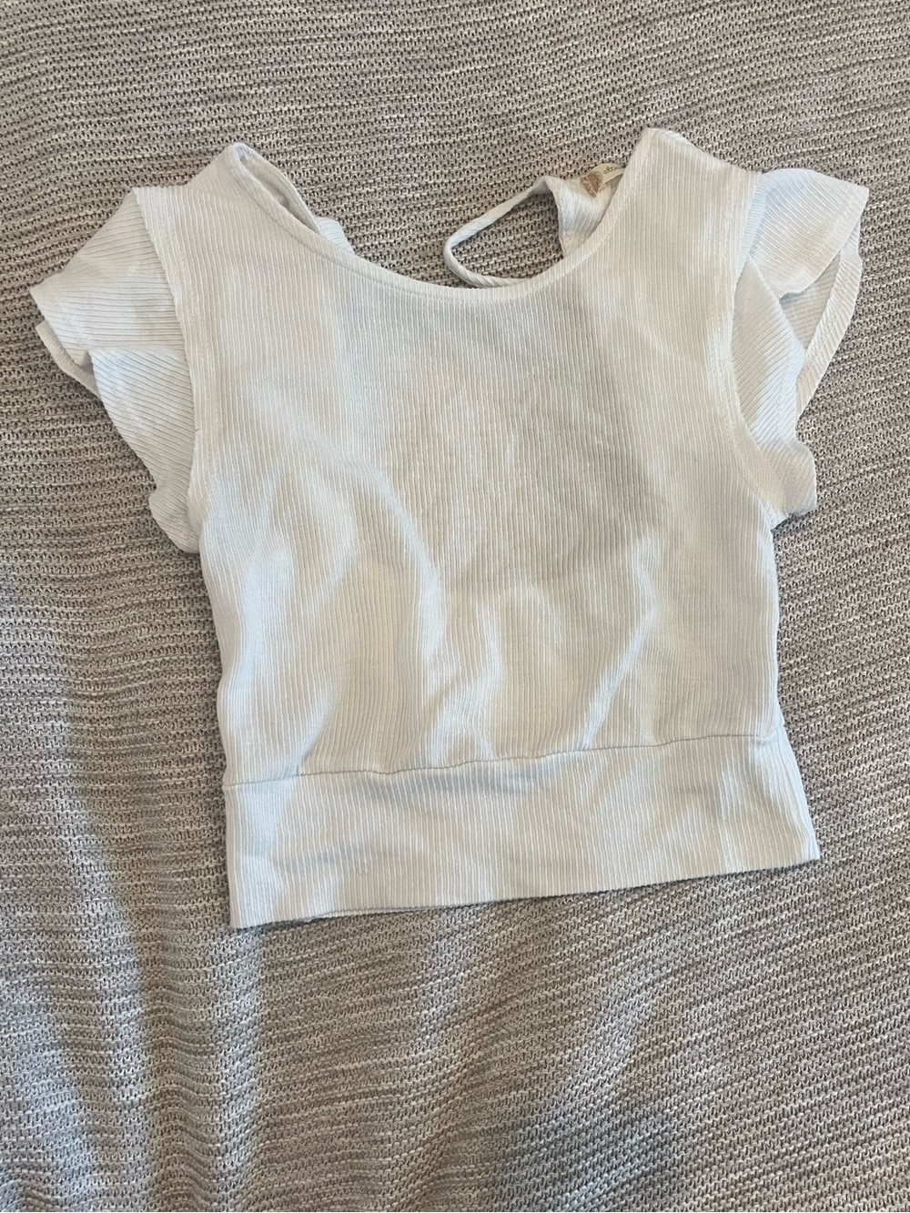 Altar'd State White Ribbed Flutter Sleeve Top